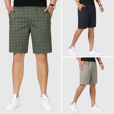 Men’s Checkered Shorts - Elastic Waist - Relaxed Fit - Breathable Casual Wear