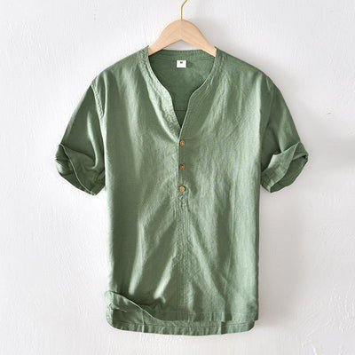 Men’s Casual Shirt - Lightweight - Short Sleeve - Relaxed Fit - V-Neck