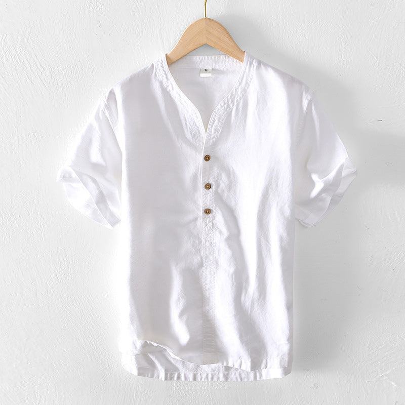 Men’s Casual Shirt - Lightweight - Short Sleeve - Relaxed Fit - V-Neck