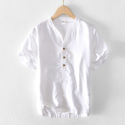 Men’s Casual Shirt - Lightweight - Short Sleeve - Relaxed Fit - V-Neck