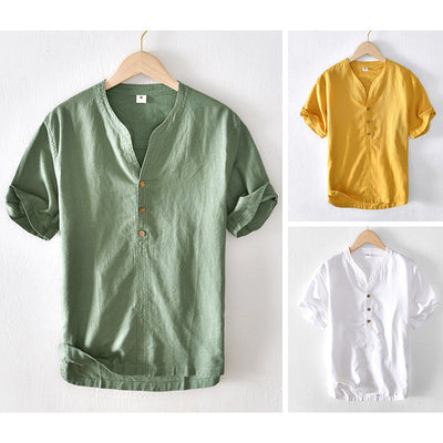 Men’s Casual Shirt - Lightweight - Short Sleeve - Relaxed Fit - V-Neck