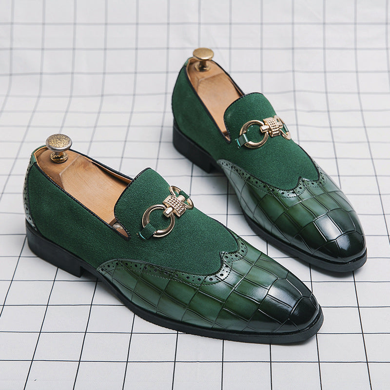 Men’s Loafers – Suede and Leather – Wingtip Brogue – Metal Bit – Textured Toe