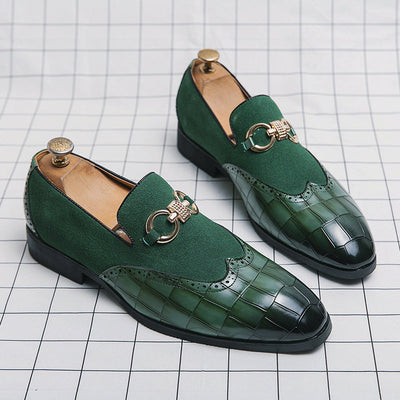 Men’s Loafers – Suede and Leather – Wingtip Brogue – Metal Bit – Textured Toe