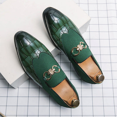 Men’s Loafers – Suede and Leather – Wingtip Brogue – Metal Bit – Textured Toe