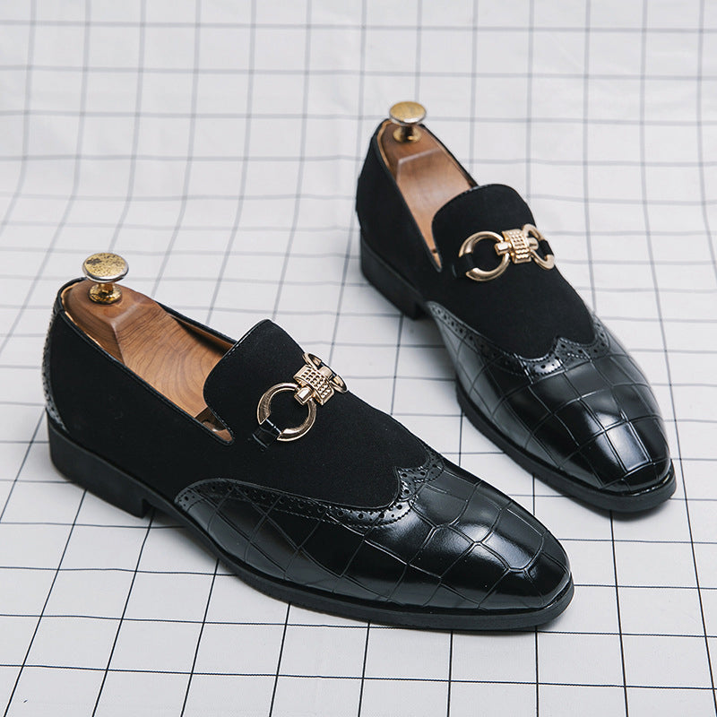 Men’s Loafers – Suede and Leather – Wingtip Brogue – Metal Bit – Textured Toe