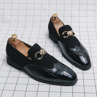 Men’s Loafers – Suede and Leather – Wingtip Brogue – Metal Bit – Textured Toe