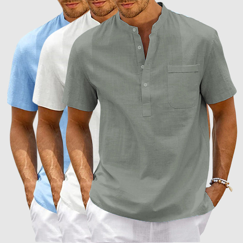 Men's Henley Shirt - Lightweight Cotton - Relaxed Fit - Short Sleeve Casual Wear