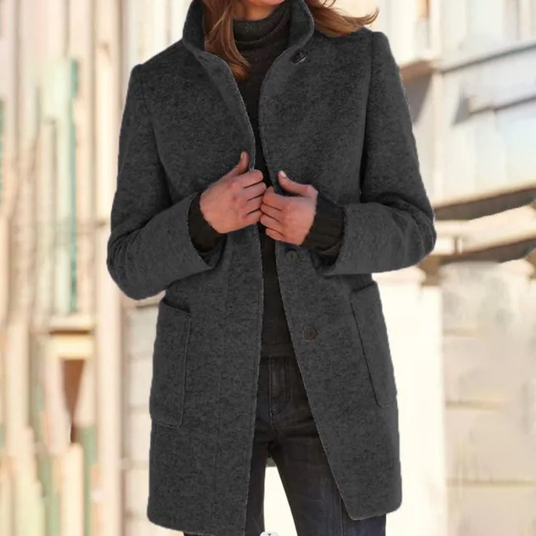 Women's long sleeve casual coat with stand collar