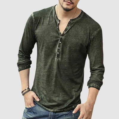 Men’s Henley Shirt - Long Sleeve - Slim Fit - Buttoned Placket - Casual Wear