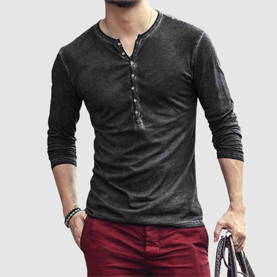 Men’s Henley Shirt - Long Sleeve - Slim Fit - Buttoned Placket - Casual Wear