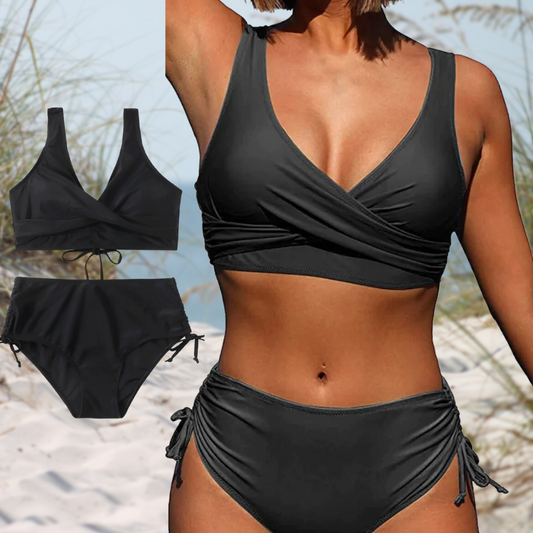 Women’s Bikini Set – Wrap Top – High-Waisted Bottom – Adjustable Sides – Breathable Blend
