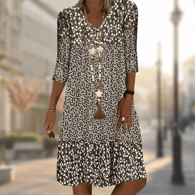 Floral Print Midi Dress with 3/4 Sleeves - Lightweight, Breathable, Summer Style