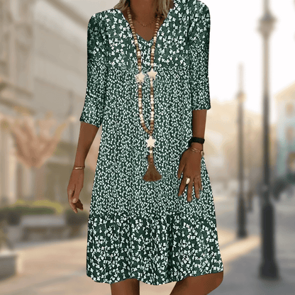 Floral Print Midi Dress with 3/4 Sleeves - Lightweight, Breathable, Summer Style