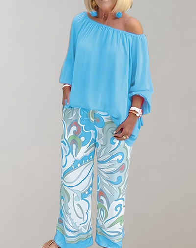 Women's Off-Shoulder Blouse - Flowy Three-Quarter Sleeves - Lightweight Elegant Fit
