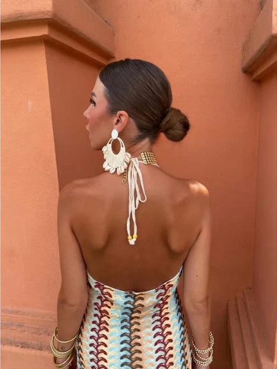 Women's Elegant Deep V-Neck Sleeveless Halter Summer Dress
