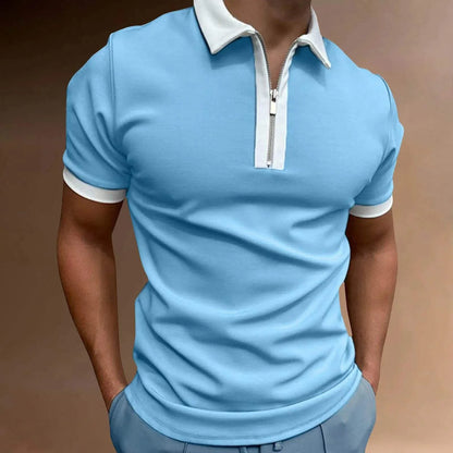 Men’s Polo Shirt - Zip-Up Collar - Stretch Fabric - Short Sleeve Smart Casual