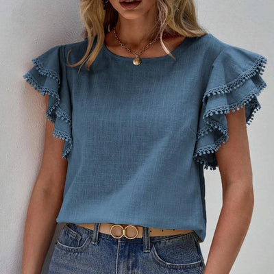 Women's eira  ruched cap sleeve round neck blouse