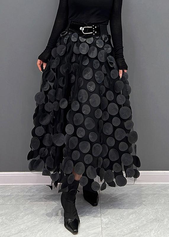 Elegant Tulle Patchwork Skirt for Women - Black Polka Dot Midi