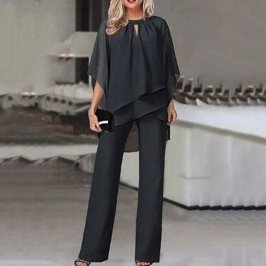 Women’s Two-Piece Set – Oversized Flowing Top and Wide-Leg Trousers – Soft Luxury Fabric