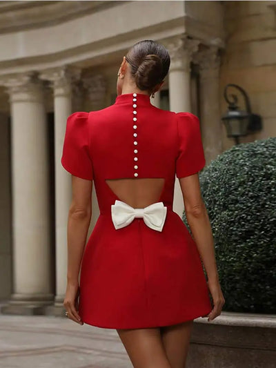Elegant Hollow Tie Red Party Mini Dress – Timeless Summer Style