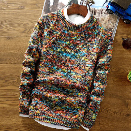 Men’s Sweater – Regular Fit – Chunky Knit – Diamond Pattern – Soft Cotton Blend