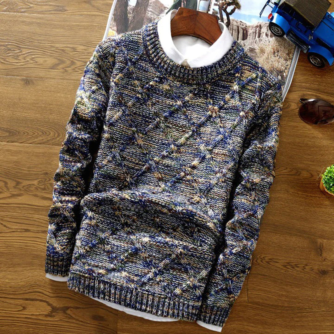 Men’s Sweater – Regular Fit – Chunky Knit – Diamond Pattern – Soft Cotton Blend