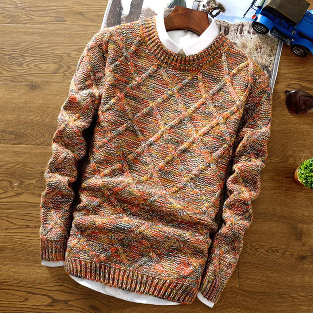 Men’s Sweater – Regular Fit – Chunky Knit – Diamond Pattern – Soft Cotton Blend