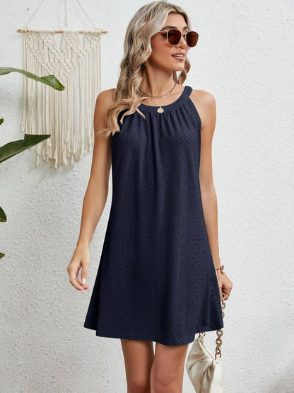Women’s Mini Dress – Strapless A-Line – Eyelet Texture – Breathable Blend