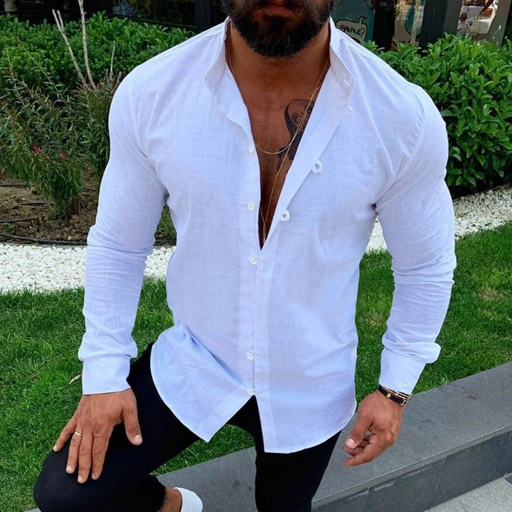 Men’s Button-Up Shirt – Slim Fit – Natural Fibers – Long Sleeve Smart Casual