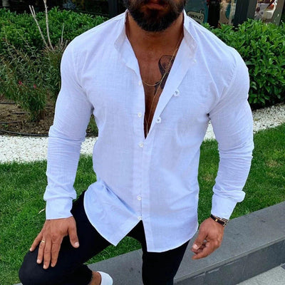 Men’s Button-Up Shirt – Slim Fit – Natural Fibers – Long Sleeve Smart Casual
