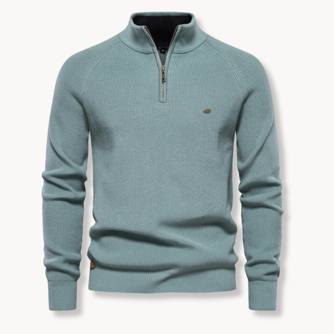 Men’s Sweater –  Soft Fabric – Classic Fit – Half-Zip Collar – Ribbed Trim