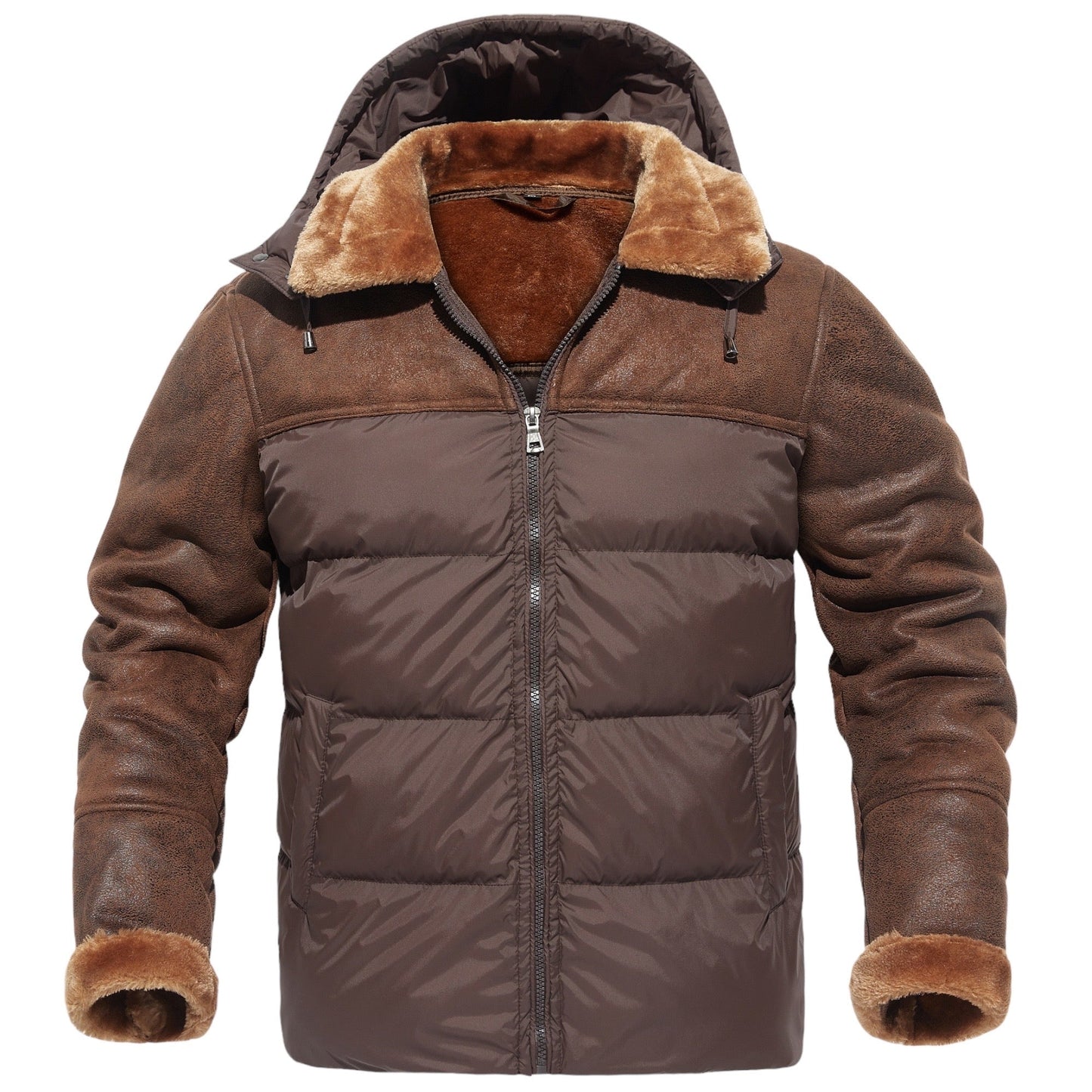 Stylish men's jacket with faux fur hood