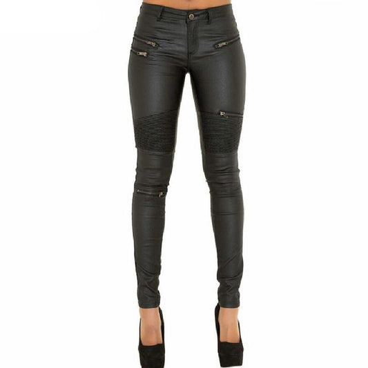 Sleek women's faux leather skinny jeans