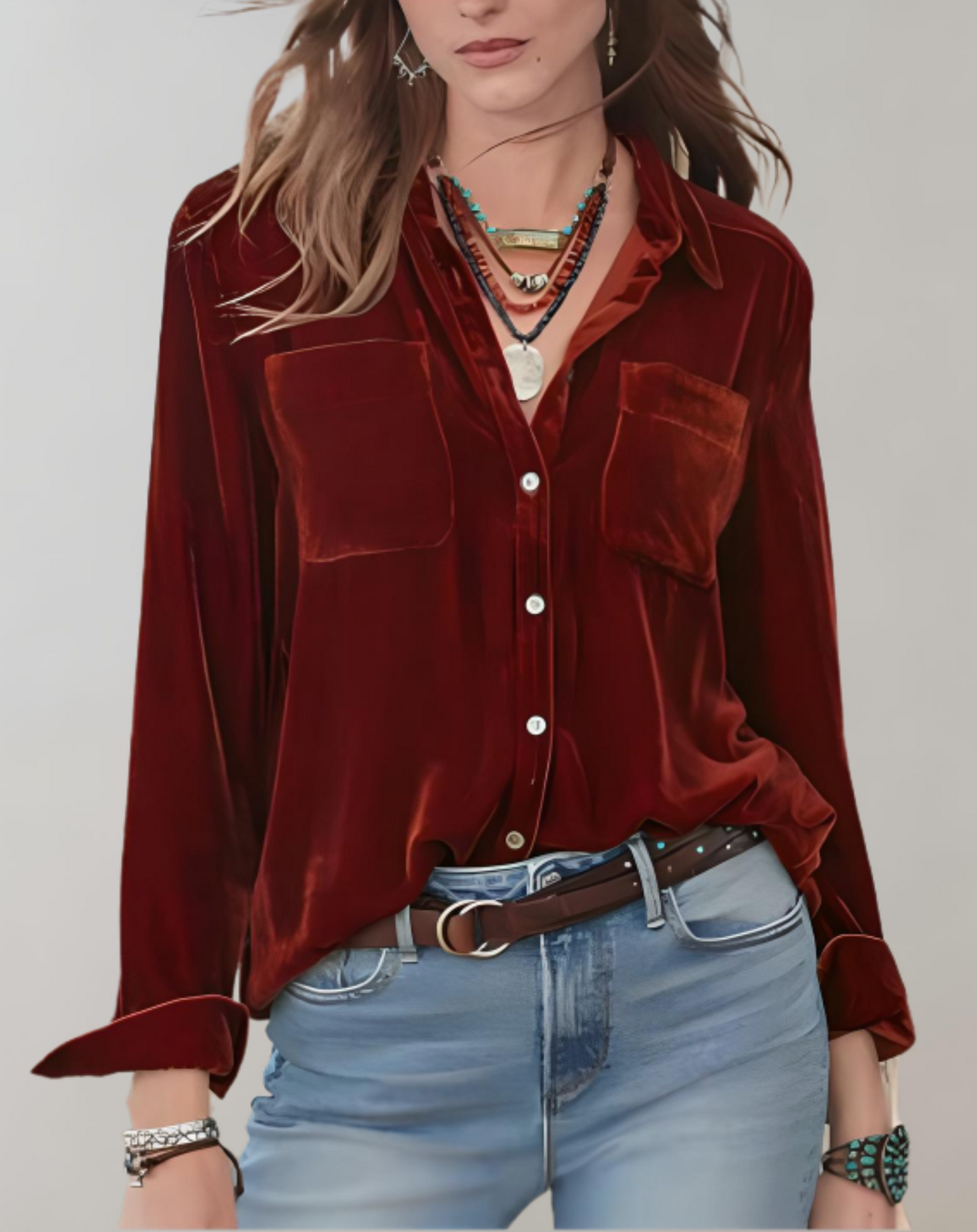 Women's retro long sleeve velvet top