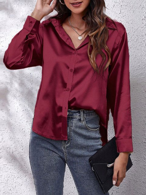 Women's Long-Sleeve Satin Blouse