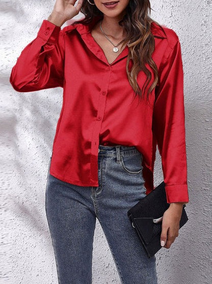 Women's Long-Sleeve Satin Blouse