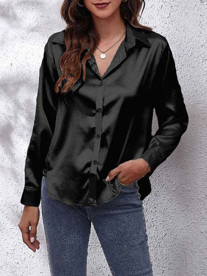 Women's Long-Sleeve Satin Blouse