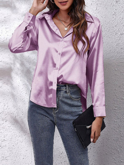 Women's Long-Sleeve Satin Blouse