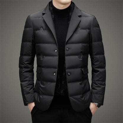 Men’s Down Jacket – Tailored Fit – Double-Breasted – Quilted Warmth – Notched Lapel