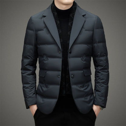 Men’s Down Jacket – Tailored Fit – Double-Breasted – Quilted Warmth – Notched Lapel