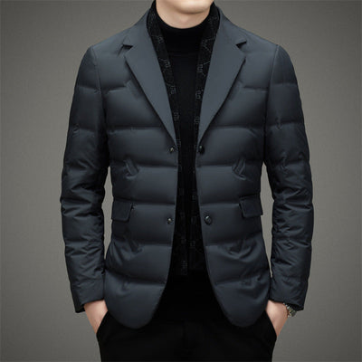 Men’s Down Jacket – Tailored Fit – Double-Breasted – Quilted Warmth – Notched Lapel