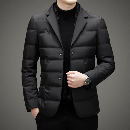 Men’s Down Jacket – Tailored Fit – Double-Breasted – Quilted Warmth – Notched Lapel