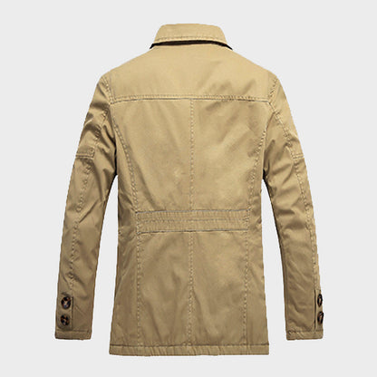 Men’s Mid-Length Jacket – Regular Fit – Fleece Lined – Button Front – Flap Pockets