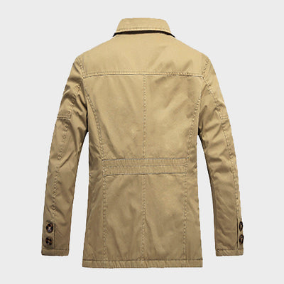 Men’s Mid-Length Jacket – Regular Fit – Fleece Lined – Button Front – Flap Pockets
