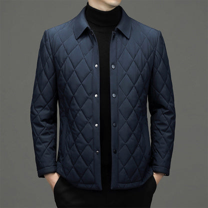 Men’s Quilted Jacket – Diamond Pattern – Regular Fit – Snap Button – Hip Length