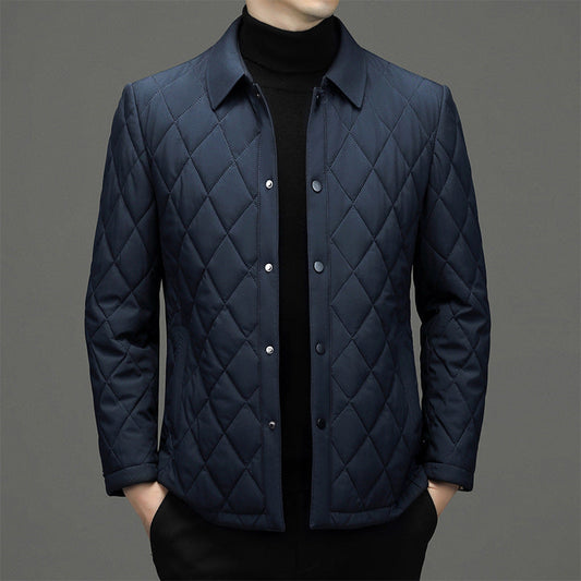 Men’s Quilted Jacket – Diamond Pattern – Regular Fit – Snap Button – Hip Length