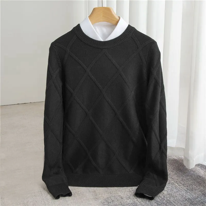 Men’s Sweater – Cashmere Blend – Regular Fit – Ribbed Crew Neck – Textured Knit