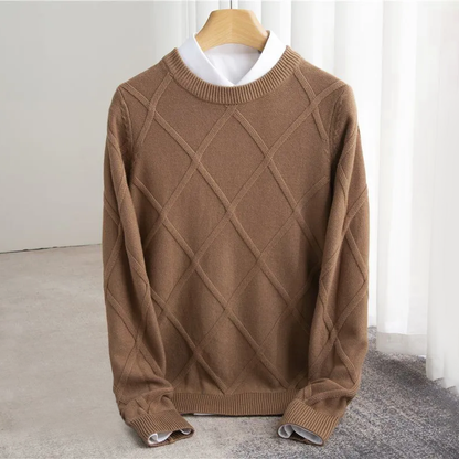 Men’s Sweater – Cashmere Blend – Regular Fit – Ribbed Crew Neck – Textured Knit