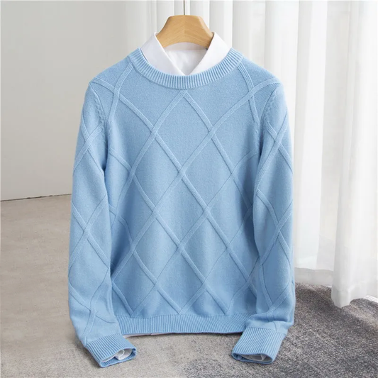 Men’s Sweater – Cashmere Blend – Regular Fit – Ribbed Crew Neck – Textured Knit