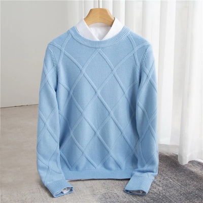 Men’s Sweater – Cashmere Blend – Regular Fit – Ribbed Crew Neck – Textured Knit